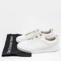 Pre Owned Ermenegildo Zegna White Leather Triple Stitch Low Top Sneakers Size 42
