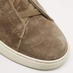 Pre Owned Ermenegildo Zegna Brown Suede Triple Stitch Slip On Sneakers Size 42