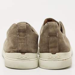 Pre Owned Ermenegildo Zegna Brown Suede Triple Stitch Slip On Sneakers Size 42