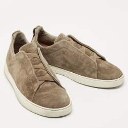 Pre Owned Ermenegildo Zegna Brown Suede Triple Stitch Slip On Sneakers Size 42