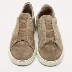 Pre Owned Ermenegildo Zegna Brown Suede Triple Stitch Slip On Sneakers Size 42