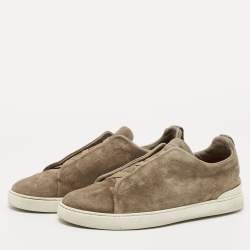 Pre Owned Ermenegildo Zegna Brown Suede Triple Stitch Slip On Sneakers Size 42