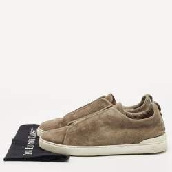 Pre Owned Ermenegildo Zegna Brown Suede Triple Stitch Slip On Sneakers Size 42
