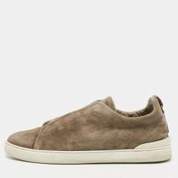 Pre Owned Ermenegildo Zegna Brown Suede Triple Stitch Slip On Sneakers Size 42