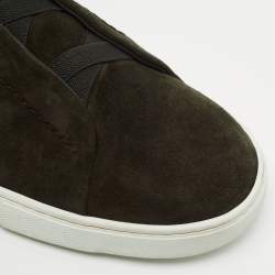 Pre Owned Ermenegildo Zegna Dark Green Suede Low Top Sneakers Size 43.5