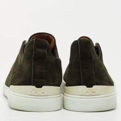 Pre Owned Ermenegildo Zegna Dark Green Suede Low Top Sneakers Size 43.5