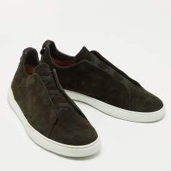 Pre Owned Ermenegildo Zegna Dark Green Suede Low Top Sneakers Size 43.5
