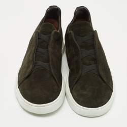 Pre Owned Ermenegildo Zegna Dark Green Suede Low Top Sneakers Size 43.5