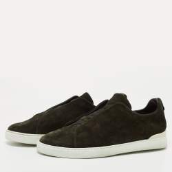 Pre Owned Ermenegildo Zegna Dark Green Suede Low Top Sneakers Size 43.5