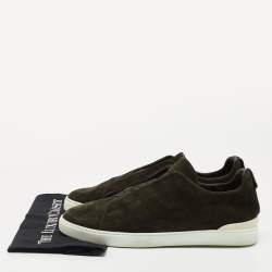 Pre Owned Ermenegildo Zegna Dark Green Suede Low Top Sneakers Size 43.5