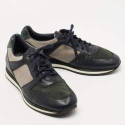 Pre Owned Ermenegildo Zegna Tricolor Suede, Leather and Canvas Low Top Sneakers Size 44