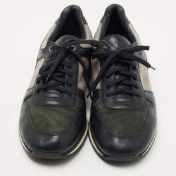 Pre Owned Ermenegildo Zegna Tricolor Suede, Leather and Canvas Low Top Sneakers Size 44
