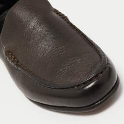 Pre Owned Ermenegildo Zegna Dark Brown Leather Slip On Loafers Size 39