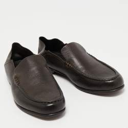 Pre Owned Ermenegildo Zegna Dark Brown Leather Slip On Loafers Size 39