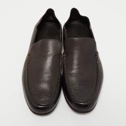 Pre Owned Ermenegildo Zegna Dark Brown Leather Slip On Loafers Size 39