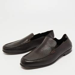 Pre Owned Ermenegildo Zegna Dark Brown Leather Slip On Loafers Size 39