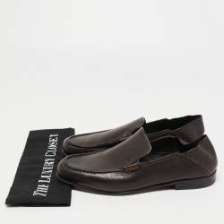 Pre Owned Ermenegildo Zegna Dark Brown Leather Slip On Loafers Size 39