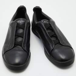 مملوكة مسبقًا Ermenegildo Zegna Black Leather Triple Stitch Slip On Sneakers Size 43