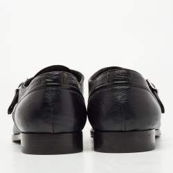 Ermenegildo Zegna Black Leather Buckle Strap Loafers Size 41.5 