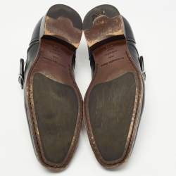 Ermenegildo Zegna Black Leather Buckle Strap Loafers Size 41.5 
