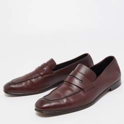 مملوكة مسبقًا  Ermenegildo Zegna Brown Leather Slip On Loafers Size 42.5