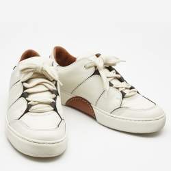 مملوكة مسبقًا Ermenegildo Zegna White Leather Tiziano Low Top Sneakers Size 40.5