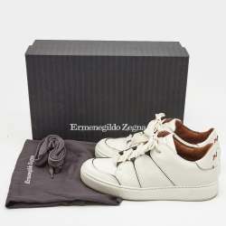 مملوكة مسبقًا Ermenegildo Zegna White Leather Tiziano Low Top Sneakers Size 40.5