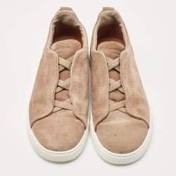 Pre Owned Ermenegildo Zegna Brown Suede Triple Stitch Slip On Sneakers Size 41