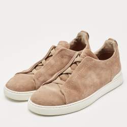 Pre Owned Ermenegildo Zegna Brown Suede Triple Stitch Slip On Sneakers Size 41