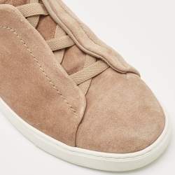 Pre Owned Ermenegildo Zegna Brown Suede Triple Stitch Slip On Sneakers Size 41