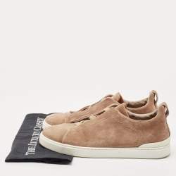 Pre Owned Ermenegildo Zegna Brown Suede Triple Stitch Slip On Sneakers Size 41