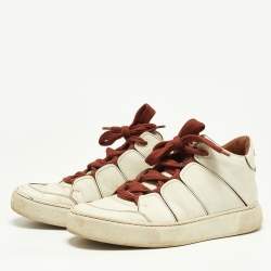 مملوكة مسبقًا Ermenegildo Zegna Off White/Brown Leather Tiziano Sneakers Size 41