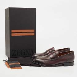Ermenegildo Zegna Burgundy Leather Slip On Loafers Size 41.5