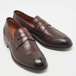 Ermenegildo Zegna Burgundy Leather Slip On Loafers Size 41.5