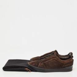Pre Owned Ermenegildo Zegna Brown Suede Triple Stitch Slip On Sneakers Size 41