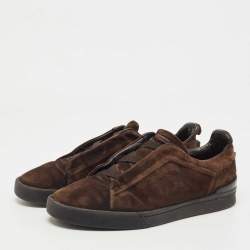 Pre Owned Ermenegildo Zegna Brown Suede Triple Stitch Slip On Sneakers Size 41