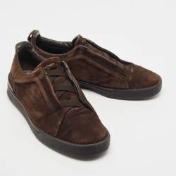 Pre Owned Ermenegildo Zegna Brown Suede Triple Stitch Slip On Sneakers Size 41