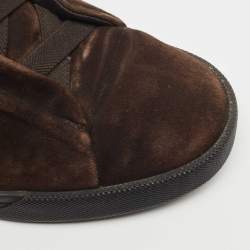 Pre Owned Ermenegildo Zegna Brown Suede Triple Stitch Slip On Sneakers Size 41
