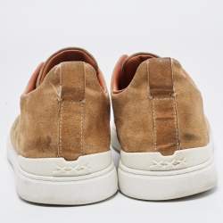 Pre Owned Ermenegildo Zegna Brown Suede Triple Stitch Sneakers Size 44