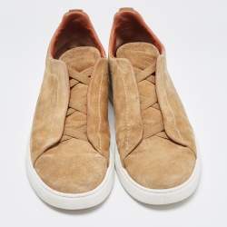 Pre Owned Ermenegildo Zegna Brown Suede Triple Stitch Sneakers Size 44