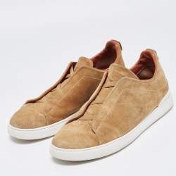 Pre Owned Ermenegildo Zegna Brown Suede Triple Stitch Sneakers Size 44