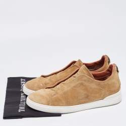 Pre Owned Ermenegildo Zegna Brown Suede Triple Stitch Sneakers Size 44