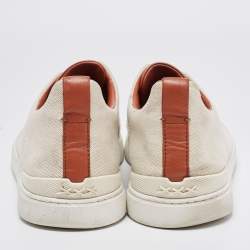Ermenegildo Zegna Beige/Brown Canvas and Leather Triple Stitch Sneakers Size 44
