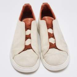 Ermenegildo Zegna Beige/Brown Canvas and Leather Triple Stitch Sneakers Size 44