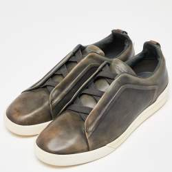 Pre Owned Ermenegildo Zegna Couture Two tone Leather Triple Stitch Slip On Sneakers Size 47