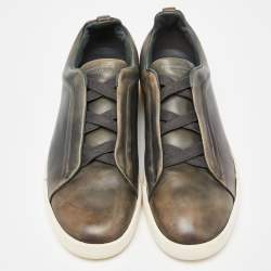 Pre Owned Ermenegildo Zegna Couture Two tone Leather Triple Stitch Slip On Sneakers Size 47