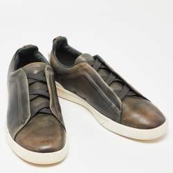 Pre Owned Ermenegildo Zegna Couture Two tone Leather Triple Stitch Slip On Sneakers Size 47