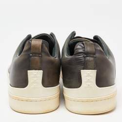 Pre Owned Ermenegildo Zegna Couture Two tone Leather Triple Stitch Slip On Sneakers Size 47