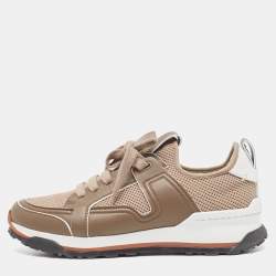 Pre Owned Ermenegildo Zegna Brown Leather and Mesh Low Top Sneakers Size 41.5