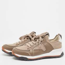 Pre Owned Ermenegildo Zegna Brown Leather and Mesh Low Top Sneakers Size 41.5